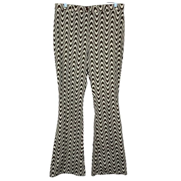 New Top Shop Pants Bengaline Flare Wavy Print Stretchy High Rise Women's 10 - Picture 3 of 11